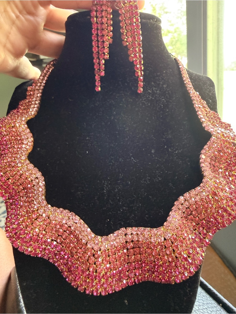 Pink Crystal Statement Necklace and Earrings Set